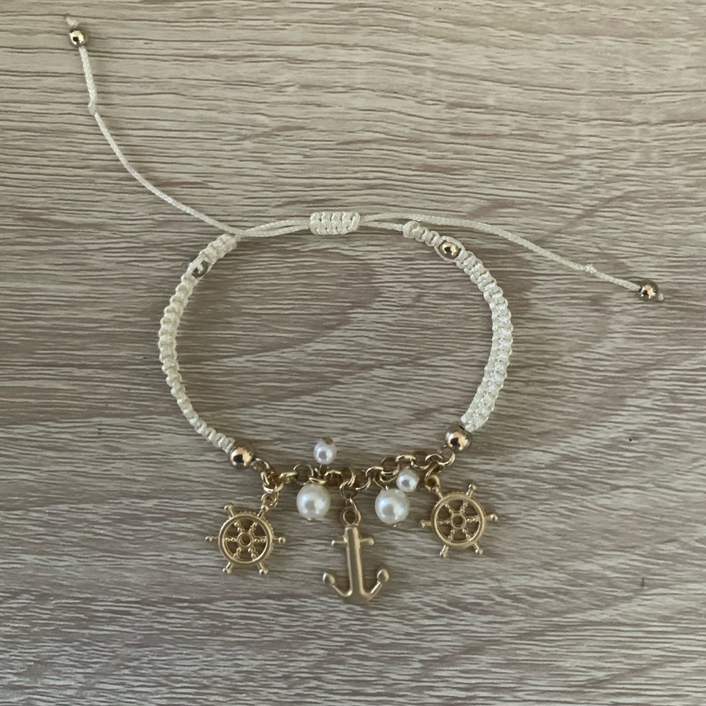 Drawstring Nautical Bracelet 14K Gold Plated and White